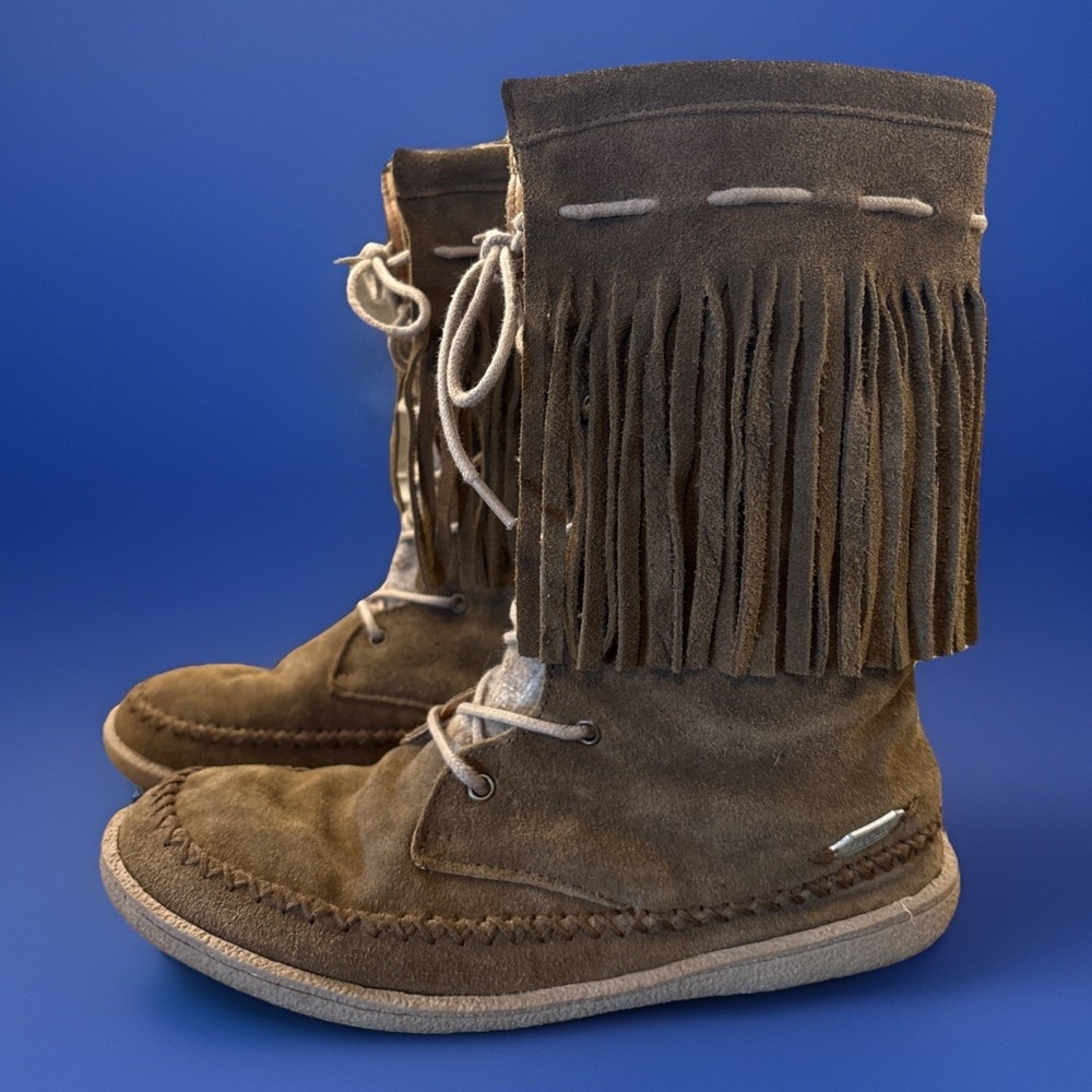 Woolrich Women's Wool Lined Suede Boots Slippers Fringe Brown Sz 9 Very Good